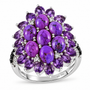 purple turquoise amethyst black spinel and white zircon cluster ring in rhodium over sterling silver front