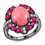 peruvian pink opal rhodolite garnet ring in black rhodium over sterling silver
