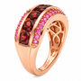 red zircon and pink sapphire multi row band ring in 18k vermeil rose gold over sterling silver side profile
