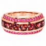 red zircon and pink sapphire multi row band ring in 18k vermeil rose gold over sterling silver front