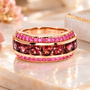 red zircon and pink sapphire multi row band ring in 18k vermeil rose gold over sterling silver live studio