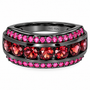 red zircon and pink sapphire multi row band ring in black rhodium over sterling silver example