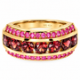 red zircon and pink sapphire multi row band ring in 18k yellow gold over sterling silver example