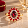 red and white zircon flower ring with red enamel in 18k vermeil yellow gold over sterling silver live studio