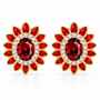 red and white zircon with red enamel floral stud earring in 18k vermeil yellow gold over sterling silver front