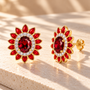 red and white zircon with red enamel floral stud earring in 18k vermeil yellow gold over sterling silver live studio