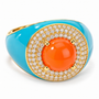carnelian and white zircon dome ring with blue enamel in 18k vermeil yellow gold over sterling silver front
