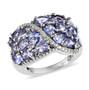 tanzanite and white zircon cluster ring in rhodium over sterling silver