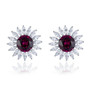 rhodolite garnet and white zircon halo stud earrings in rhodium over 925 sterling silver