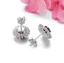 rhodolite garnet and white zircon halo stud earrings in rhodium over 925 sterling silver