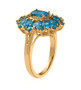 side view of neon blue apatite cluster ring in 18k yellow gold over sterling silver