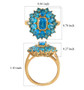 neon blue apatite cluster ring in 18k yellow gold over sterling silver shown for size comparison