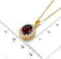 garnet and white zircon halo pendant necklace in 18k yellow gold over sterling silver shown for size comparison