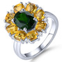 chrome diopside citrine and zircon halo ring in rhodium over sterling silver