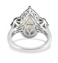 full view of moonstone chrome diopside and black spinel pear halo ring in rhodium over sterling silver