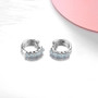 full view of aquamarine huggie hoop earrings in rhodium over sterling silver