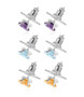 side view of amethyst sky blue topaz and citrine set of 3 oval studs in rhodium over sterling silver
