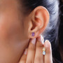 amethyst sky blue topaz and citrine set of 3 oval studs in rhodium over sterling silver worn on the ear