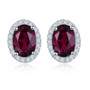 rhodolite garnet and white zircon 7x5mm oval halo earrings in rhodium over sterling silver