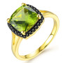 peridot and black spinel halo ring in 18k yellow gold over sterling silver