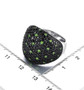 black spinel and chrome diopside domed pave ring in black and white rhodium over sterling silver shown for size comparison