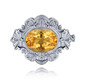 front view of citrine vintage inspired rhodium over sterling silver brooch