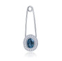 swiss blue topaz and white zircon safety pin brooch in rhodium over sterling silver