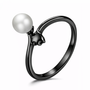 freshwater pearl bypass ring in black rhodium plated 925 sterling silver