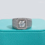 front view of mens moissanite halo bling ring in rhodium over sterling silver