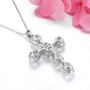 back view of white topaz cross necklace in rhodium over sterling silver