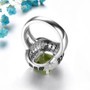 back view of peridot black spinel and white zircon statement ring in rhodium over sterling silver