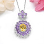side view of citrine amethyst and white zircon necklace in rhodium over sterling silver