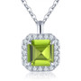 peridot and white zircon halo necklace in rhodium over sterling silver