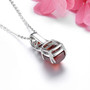 back view of hessonite red cabochon garnet and zircon sugar loaf pendant necklace in rhodium over sterling silver