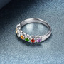 close up of multi gem seven stone band ring in rhodium over sterling silver