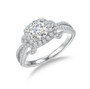 moissanite elegant halo ring in rhodium over sterling silver
