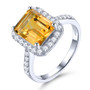 citrine and emerald cut and white zircon halo ring in rhodium over sterling silver