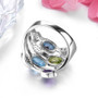 back view of amethyst peridot blue topaz and zircon openwork ring in rhodium over sterling silver