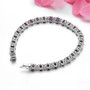 back view of rhodolite garnet and white zircon tennis bracelet in rhodium over sterling silver