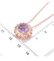 rose de france amethyst fancy round concave cut halo necklace in 18k rose gold over sterling silver shown for size comparison
