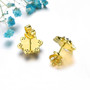back view of black spinel and zircon flower stud earrings in 18k yellow gold over sterling silver