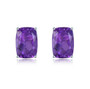 amethyst 7x5mm cushion cut stud earrings in rhodium over sterling silver