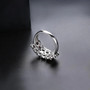 close up of black garnet double row band ring in rhodium over sterling silver