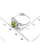 peridot and white zircon bow ring in rhodium over sterling silver shown for size comparison