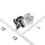 black spinel knot earrings in black and white rhodium over sterling silver shown for size comparison
