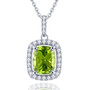 peridot cushion and white zircon halo pendant necklace in rhodium over sterling silver