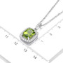 peridot cushion and white zircon halo pendant necklace in rhodium over sterling silver shown for size comparison
