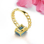back view of london blue topaz chain link solitaire ring in 18k yellow gold over sterling silver