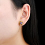 amethyst citrine and white zircon cluster earrings in rhodium over sterling silver worn on the ear