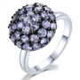 tanzanite round cluster ring in black and white rhodium over sterling silver